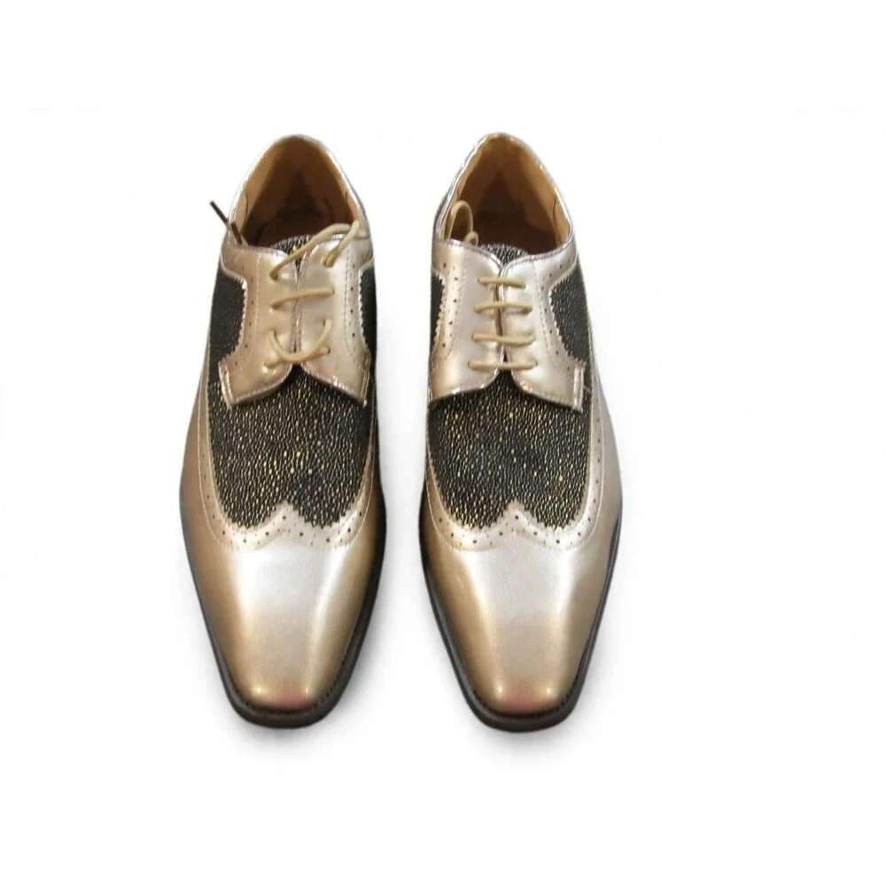 Majestic Mens 12 Gold Black Stingray Wingtip Oxford Dress Shoes NIB 99622